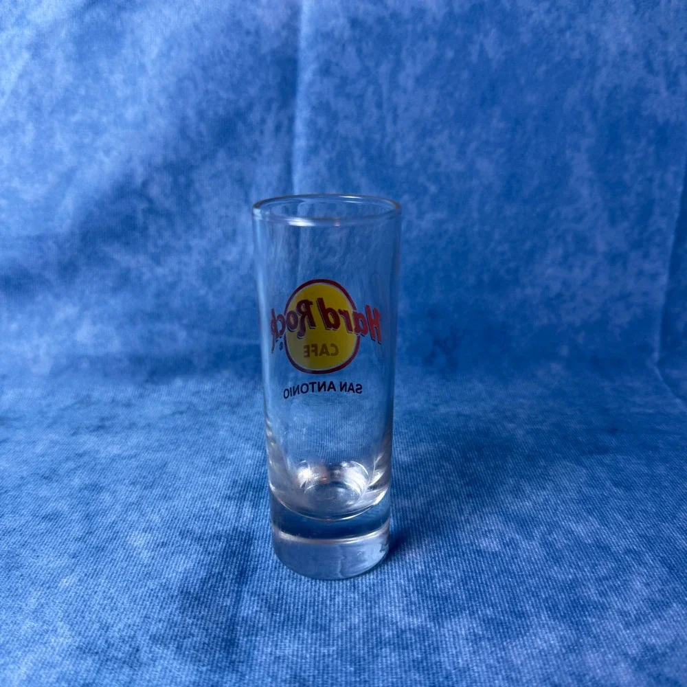 Hard Rock Cafe San Antonio Shot Glass Tall Shooter Souvenir Clear Glass Logo 4in